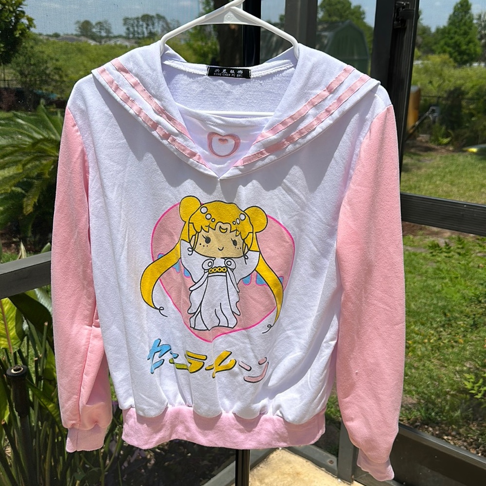 Sailor Moon anime Pink long sleeve sailor collar shirt pullover size m/l